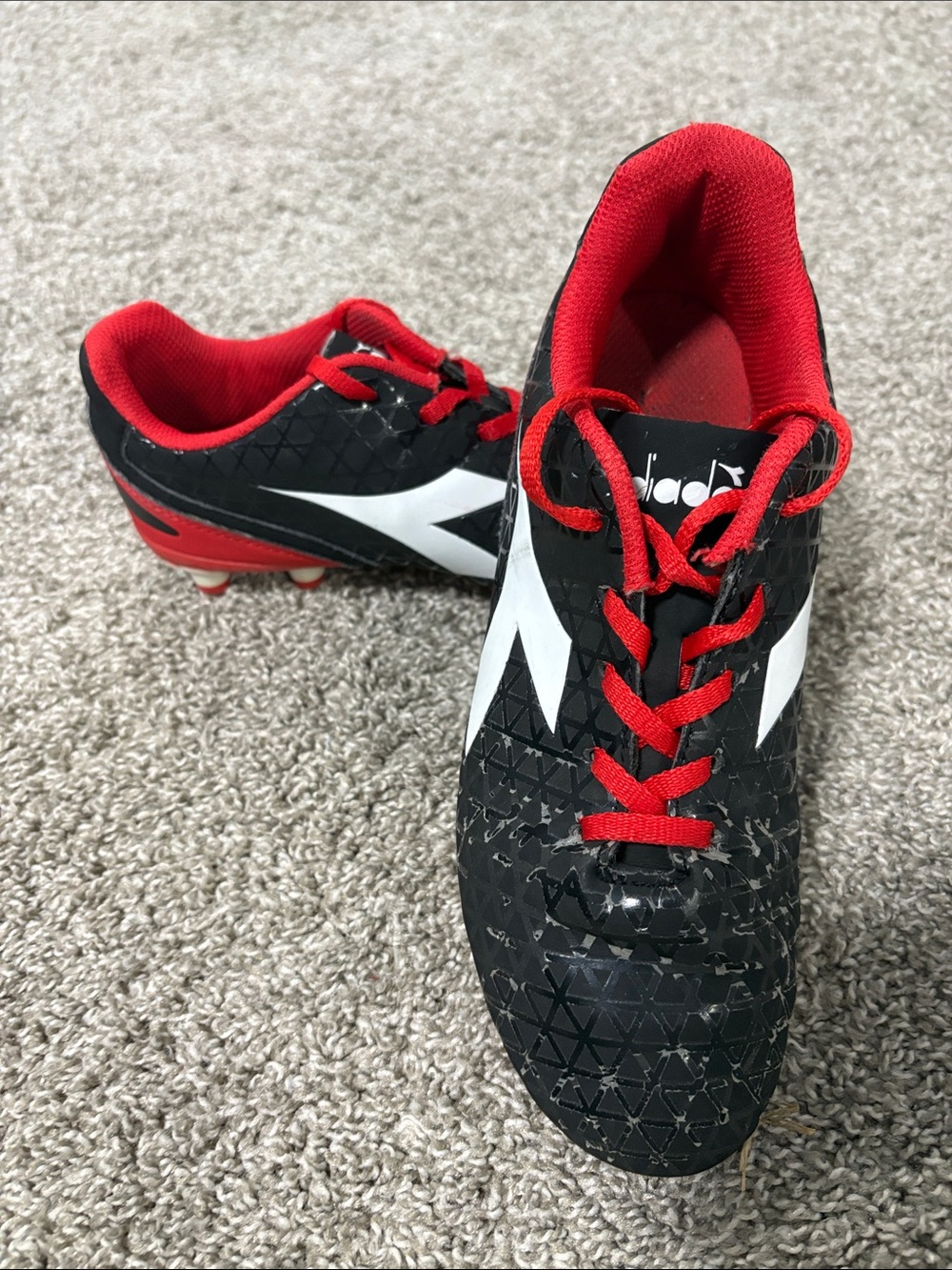 Diadora Black, Red & White Youth Soccer Cleats